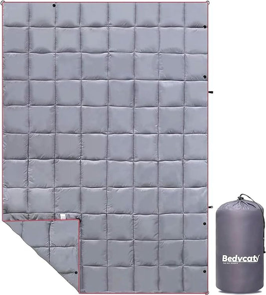 Camping Blanket, Puffy Waterproof Travel Blanket, Warm Cozy Picnic Blanket, for Outdoors, Travel, and Mountain.(Grey, 78" x 56")