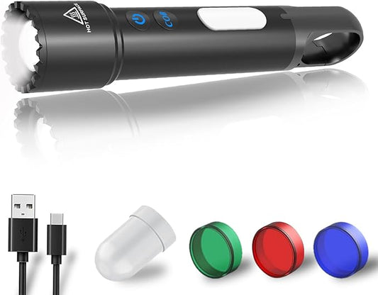 Rechargeable Flashlight, High Lumens LED Flashlight with COB Red Light, Multi Color Powerful Flashlight with Hook for Kids Camping、Outdoors Work, Gifts for Christmas Birthday Men&Women