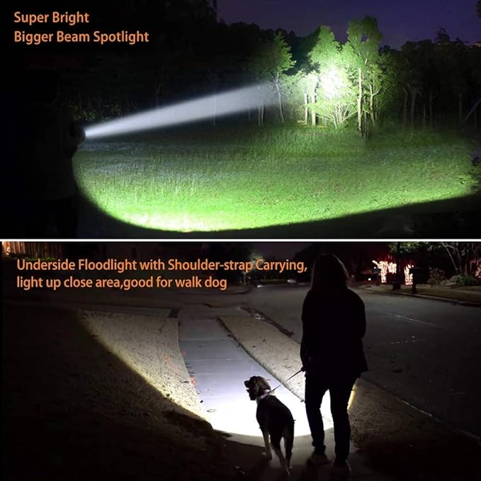 Powerful Led Flashlight High Lumens Rechargeable, Super Bright Handheld Spotlight Flashlight Large Ultra Long Lasting Portable High Power Big Searchlight
