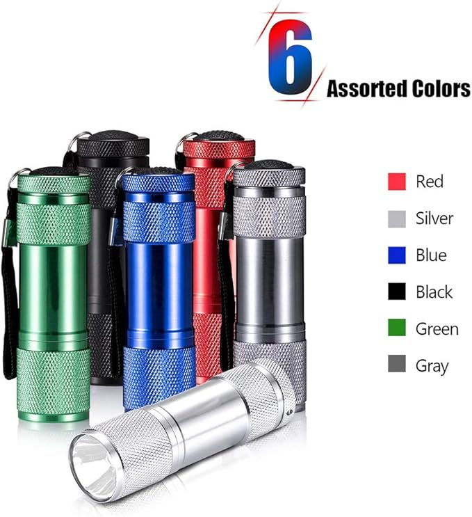 Mini LED Flashlight 6-Pack with 18 AAA Batteries, Super Bright 100 LM Mini Flashlights Colors Assorted - Best Mini Gifts for Kids, Men, Women