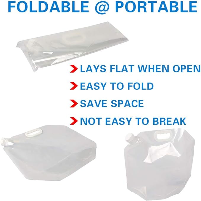 1.3 Gallon /2.6 Gallon Collapsible Water Container Bag, BPA Free Food Grade Clear Plastic Storage Jug for Sport Camping Riding Mountaineer,Freezable,Food Grade (2.6 Gal/10L-10-pack)