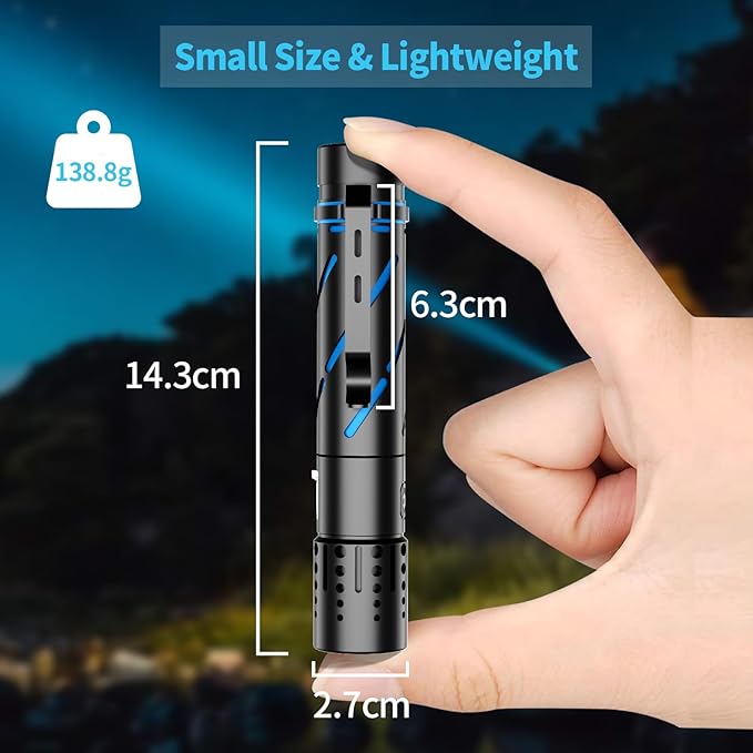 Rechargeable Flashlight with Long Beam and Belt Clip Small Flashlight with 5 Modes Zoomable Waterproof Adjustable Brightness High Lumens Powerful Handheld Flashlight for Outdoor Emergency Camping