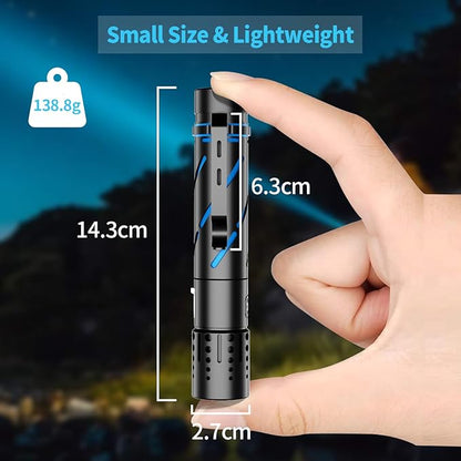 Rechargeable Flashlight with Long Beam and Belt Clip Small Flashlight with 5 Modes Zoomable Waterproof Adjustable Brightness High Lumens Powerful Handheld Flashlight for Outdoor Emergency Camping