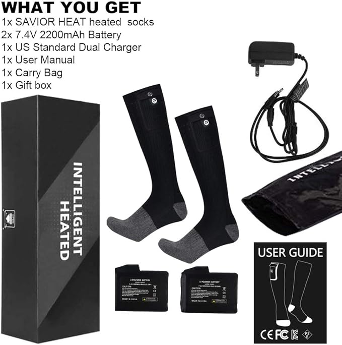 Heated Socks for Men Women, SAVIOR HEAT Electric Rechargeable Battery Thick Long Ski Socks for Winter Cold Weather Hunting Hiking Camping Skating Motorcycle Cycling Fishing