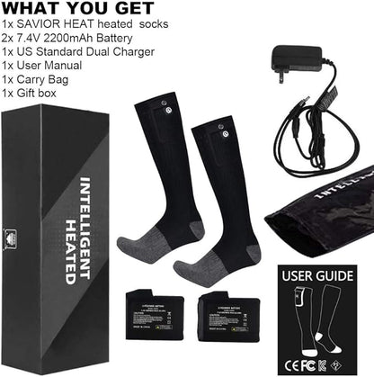 Heated Socks for Men Women, SAVIOR HEAT Electric Rechargeable Battery Thick Long Ski Socks for Winter Cold Weather Hunting Hiking Camping Skating Motorcycle Cycling Fishing