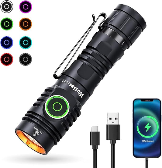 Wurkkos Rechargeable LED Flashlights Max 2050 High Lumens Flashlight USB C Charging, Anduril 2.0 UI, RGB AUX Switch, IP68 Waterproof Great for Camping, Hiking, Dog Walking (Black SFT40-6500K)