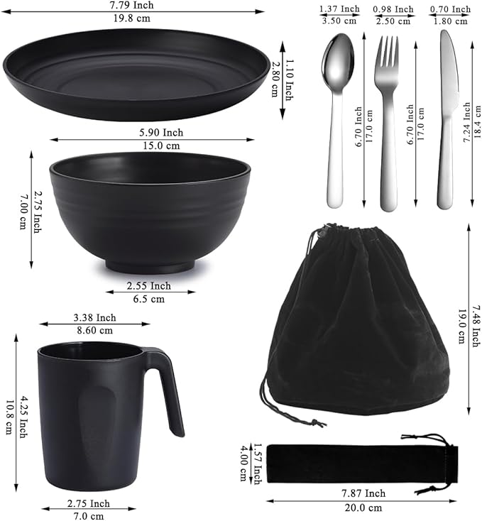Camping Utensils, Reanea amping Mess Kit for Travel, Camping, Picnic, Outdoor, Camping Gear Include Knife, Spoon, Fork Cutlery Set, Cup, Bowl, Plate, Camping Essentials for 1