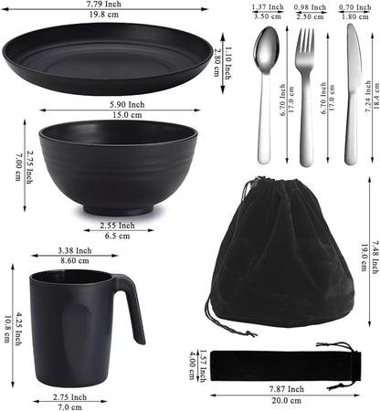 Camping Utensils, Reanea amping Mess Kit for Travel, Camping, Picnic, Outdoor, Camping Gear Include Knife, Spoon, Fork Cutlery Set, Cup, Bowl, Plate, Camping Essentials for 1