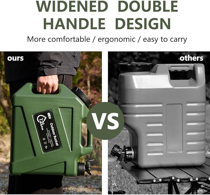 3.2 Gallon Water Jug Camping Water Container, BPA Free Portable Emergency Water Storage Tank with Spigot No Leakage Outdoor Hiking Green