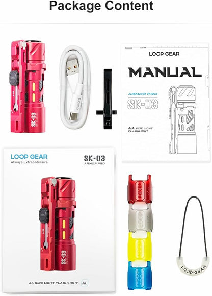 SK03 Pro AA Mini LED Flashlight, 1000 High Lumens EDC Flashlight with Magnetic Bracket, 4 Colors Filters, 10 Modes, USB C Rechargeable Pocket Flashlight for Camping, Hiking