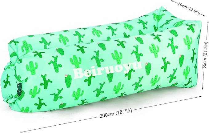 Inflatable Lounger Air Chair Sofa Bed Sleeping Bag Couch for Beach Camping Lake Garden ¡­ (Green(Cactus))