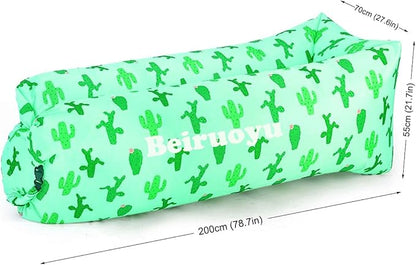 Inflatable Lounger Air Chair Sofa Bed Sleeping Bag Couch for Beach Camping Lake Garden ¡­ (Green(Cactus))