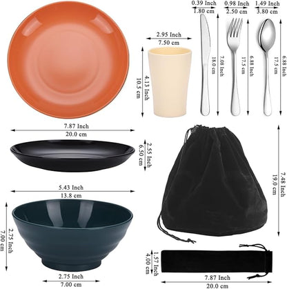 Kyraton Camping Utensils, Camping Mess Kit for Travel, Camping, Picnic, Outdoor, Camping Gear Include Knife, Spoon, Fork Silverware Set, Cup, Bowl, Plate, Camping Essentials for 1
