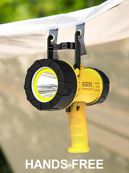 XINXI 1000,000 Lumens Rechargeable Spotlight with COB Floodlight, 6 Light Modes and USB Charger for Hiking, Boating, Hunting, IP67 Waterproof Handheld Flashlight with red Filter(Yellow)