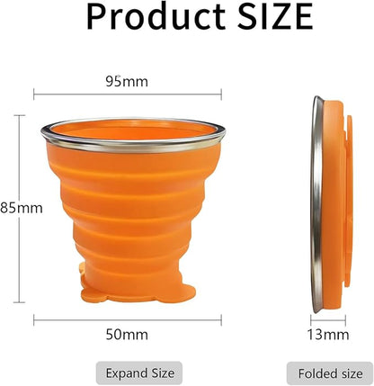 2 pcs 180ML Silicone Small Foldable Cup-Expandable Folding Drinking Cup -Reusable Portable Mugs Cup with Lids For Travel, Camping, Hiking, Survival, Holiday, Outdoor Sports Purple+Orange