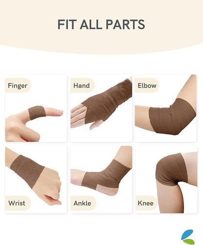 FriCARE Self Adhesive Bandage Wrap, Medical Tape in First Aid Kit, Cohesive Bandages for Wounds Sport Vet, FSA/HSA Eligible, 2 Inches X 5 Yards 6 Rolls, Dark Brown