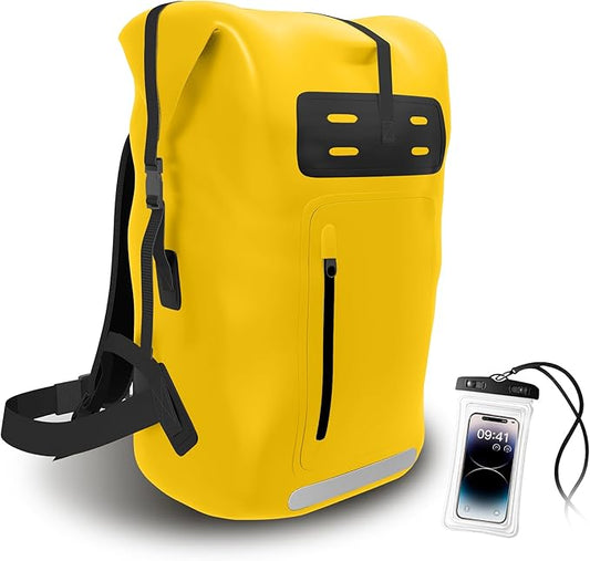 Waterproof Backpack，Heavy Duty Hiking Backpack，35/55/85L dry bag backpack waterproof for Men，Roll-Top Closure，for Kayaking, Travel, Hiking, Fishing, Camping, Motorcycles (yellow, 35L)