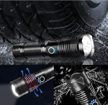 DPZTT Rechargeable Tactical Flashlights High Lumens High Powered Best Flash Light Super Bright 12 Hours Long Life LED Flashlight with 5 Modes for Home Outdoor