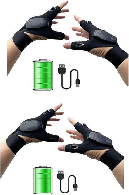LED Rechargeable Flashlight Glove ,Hands Free Unique Gadget Tools Gifts for Valentine's Day Gifts Outdoor Fishing Gloves Repairing Cars Night Running Fishing Camping Hiking in Dark Place (2 Pair)