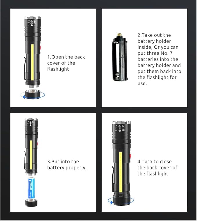DPZTT Rechargeable Flashlight, Magnetic Led Flashlight, Super Bright Pocket-Sized Work Flashlights with Clip, 4 Modes, Zoomable, Water Resistant for Camping Hiking-Black