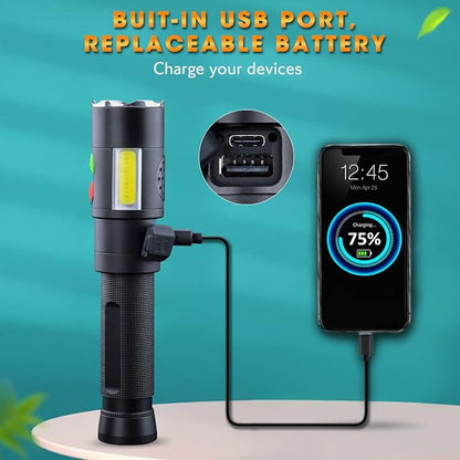 Self Defense Rechargeable Flashlight with 128dB Personal Alarms for Emergency or Safety,600 High Lumens,COB Work Light,Magnetic for Outdoors,Camping...