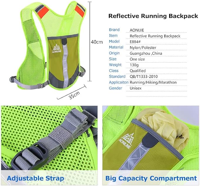 AONIJIE Ultralight Running Vest with Reflective Strip Breathable Hydration Backpack for Hiking Camping Marathon Cycling Race