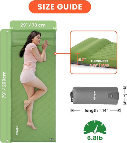 3.2" Ultra Thick Self Inflating Sleeping Pad, Fast Inflating Camping Mattress with Memory Foam, Camping Mat with Pillow & Pump Sack, 4 Season Insulated Sleeping Pad for Camping, Tent
