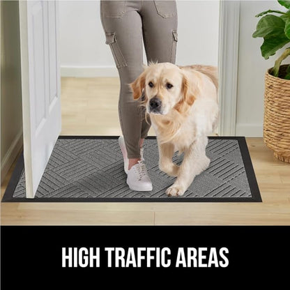 GORILLA GRIP 100% Waterproof All-Season WeatherMax Doormat, Durable Natural Rubber, Stain and Fade Resistant, Low Profile, Indoor Outdoor Door Mats, Easy Clean Patio Entrance Mat, 17x29, Steel Diamond