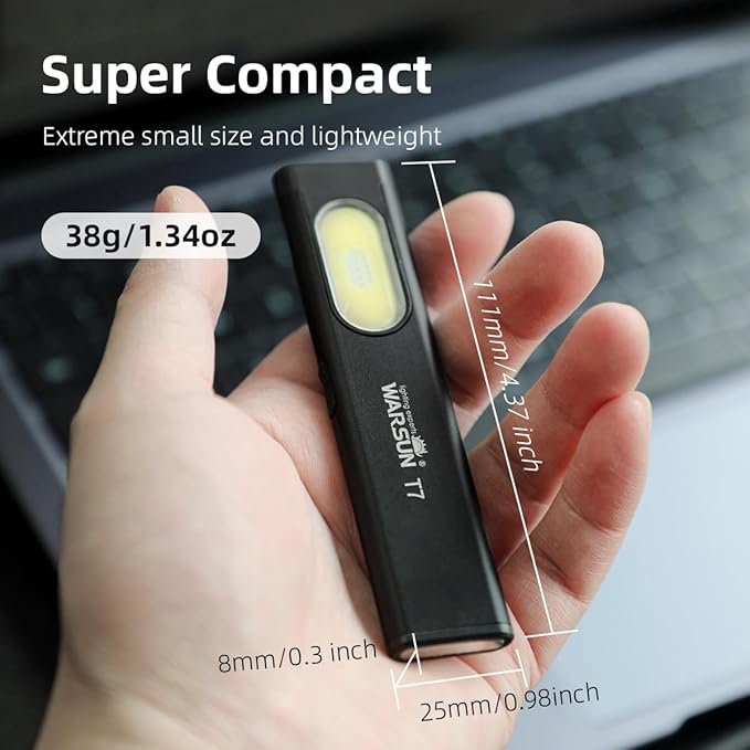WARSUN Compact Multi-Mode Pocket LED Flashlight - 675LM, USB-C Rechargeable, IPX4, Dual Material, Red/Blue Strobe, for Everyday Carry & Travel