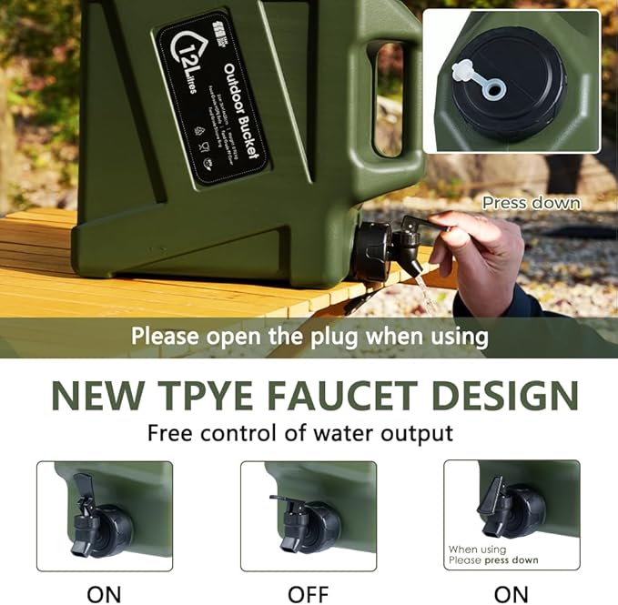 3.2 Gallon Water Jug Camping Water Container, BPA Free Portable Emergency Water Storage Tank with Spigot No Leakage Outdoor Hiking Green