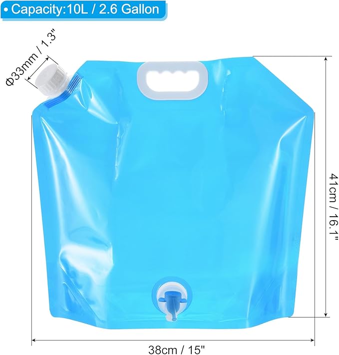 PATIKIL 2.6 Gallon Collapsible Water Container Bag with Spigot, 3 Pack PE Folding Water Jug Carrier for Camping, Hiking, Emergency Water Storage, Blue