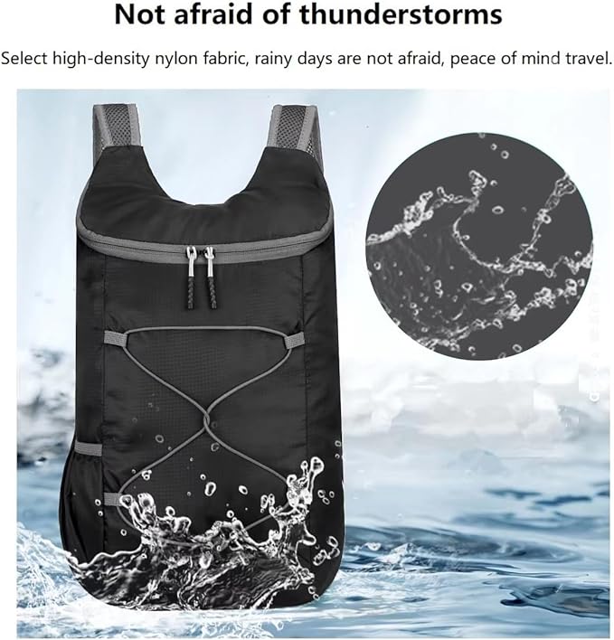 16L Hiking-Daypack Lightweight-Foldable Travel-Backpack Water-Resistant Camping Outdoor Packable Easy Carry-on Bag (Black&Gray)
