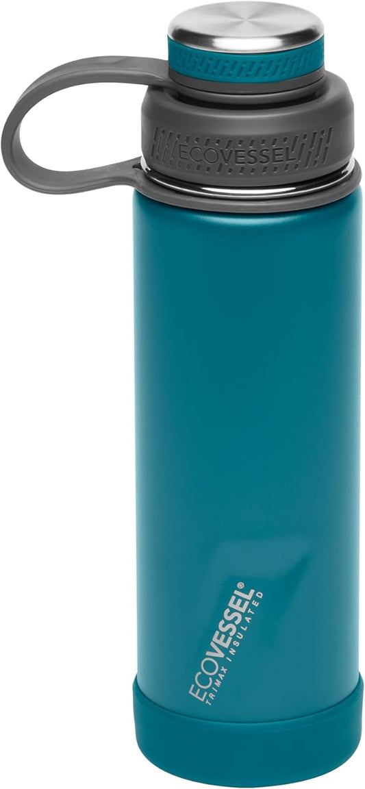 EcoVessel Stainless Steel Water Bottle with Insulated Dual Lid, Insulated Water Bottle with Strainer and Silicone Bottle Bumper, Coffee Mug (Mountain Green, 20 oz)