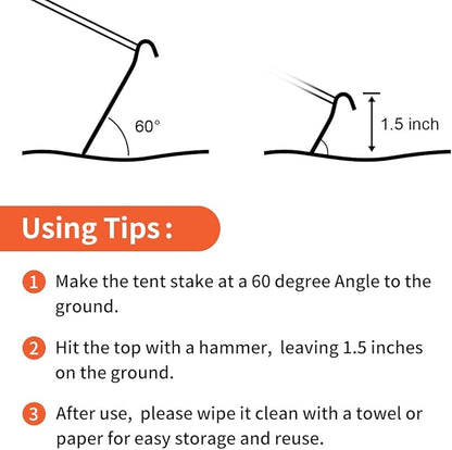 12 PCS Metal Tent Stakes Tent Pegs with Hook for Camping Ground Rug Party Tarp (7 Inch)