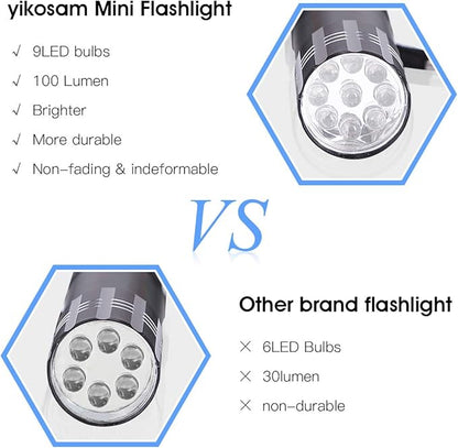 10 Pack of Flashlights 9 LED Mini Aluminum Flashlight Bulk with Lanyard 30 AAA Batteries Included Assorted Colors Handheld Flashlights for Hurricane Supplies Camping, Night Reading, Cycling