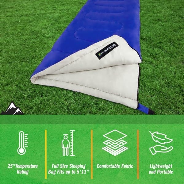 Wakeman Outdoors Sleeping Bag-Lightweight, Carrying Bag with Compression Straps Included-Great for Adults