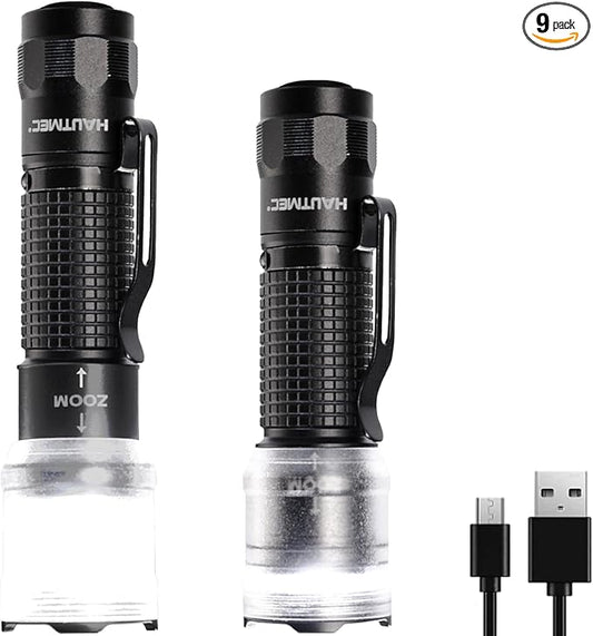 HAUTMEC 700 Lumens Rechargeable Flashlights Waterproof LED Flashlight with Zoomable Beam Bright Tactical Pocket Flashlight Torch with Adjustable 4 Modes for Camping, Outdoor, Hiking, Emergency