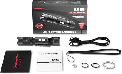 PowerTac M5 GEN3 - The Crescent Wrench of Tactical LED Rechargeable Flashlights. Intense 2030 Lumens, 330M Throw with Ample Fill for Closer Distances, Enhanced Magnetic Charging