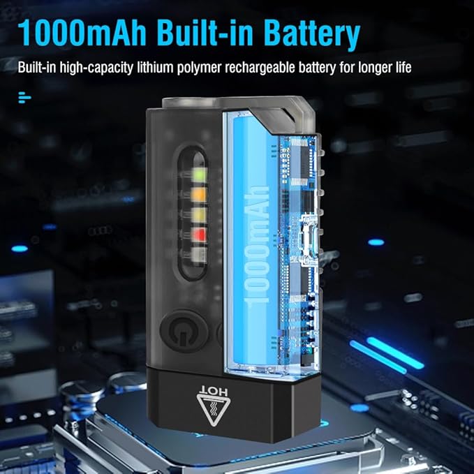 UniqueFire V10 Mini EDC Rechargeable Flashlight 1000 High Lumens, 365nm UV Blacklight 12 Modes Multi-Color Light Source, Small Pocket Keychain Light with Magnetic Base & Beeping Alarm
