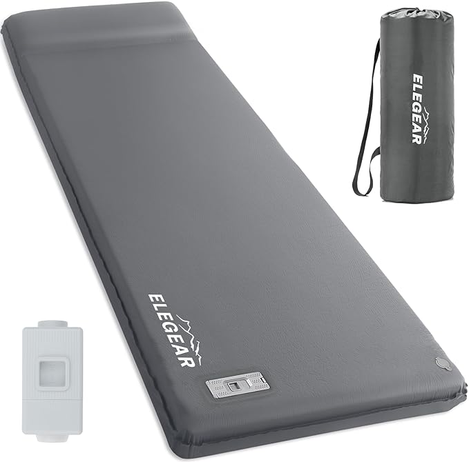 Elegear Self Inflating Sleeping Pad, Built-in Electric Pump 3.1" Ultra-Thick Memory Foam Camping Mattress with Pillow Foam Sleeping Pad for Camping R-Value 9.5 Foam Camping Pad for Car/Traveling
