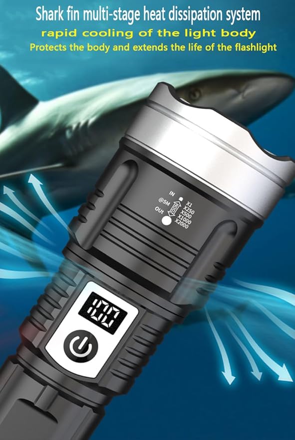 Rechargeable High Brightness Flashlight, 900000LM Powerful Tactical Flashlight, 5 Modes Adjustable Portable LCD Flashlight, Waterproof, Handheld Flash, for Emergencies, Hiking,Camping.