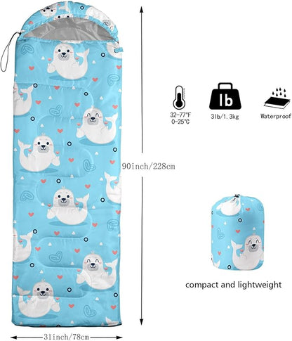 Kids Sleeping Bag for Boys Girls,Cute Puppy Print-Lightweight Warm Portable Outdoor Indoor-Waterproof Cold Weather Resistant Sleeping Bag for Camping Hiking