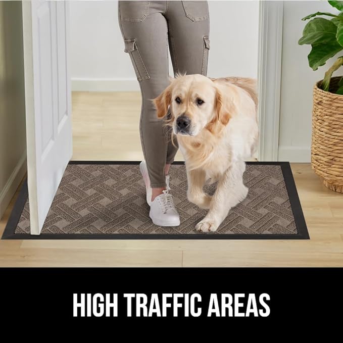 GORILLA GRIP 100% Waterproof All-Season WeatherMax Doormat, 72x24 Runner, Durable Natural Rubber, Stain and Fade Resistant, Low Profile, Indoor Outdoor Door Mats, Easy Clean Mat, Taupe Basket Weave