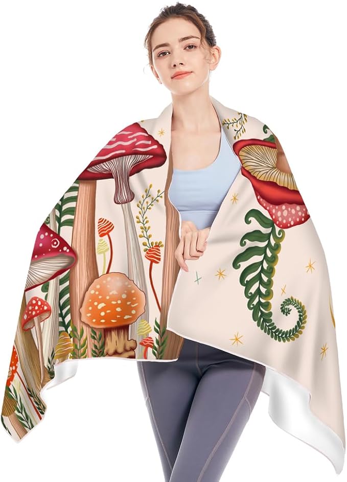 Microfiber Oversized Lightweight Terry Mushroom Beach Towel 71"x31.5" XL Extra Large Thick Sand Free Towels Travel Swim Pool Yoga Gym Camping for Women Men Beach Essentials Accessories Vacation Gift
