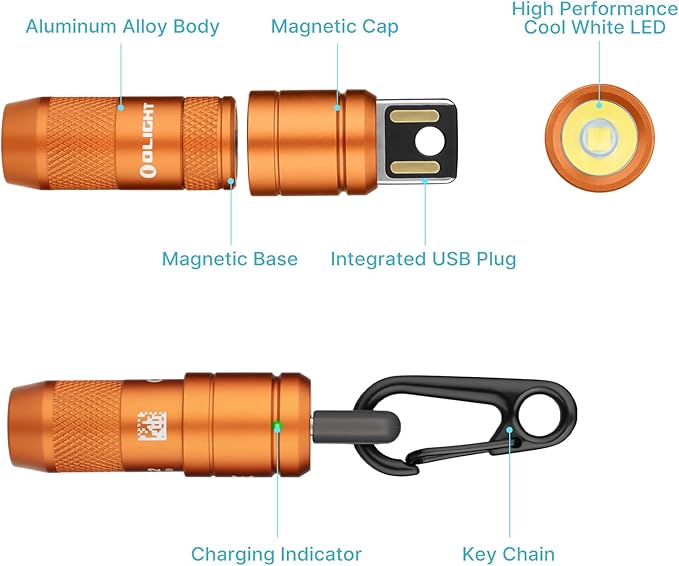OLIGHT IMINI 2 EDC Rechargeable Keychain Flashlight, 50 Lumens Compact and Portable Mini Light, Tiny LED Keyring Lights with Built-in Battery Ideal for Everyday Carry and Emergencies (Orange)