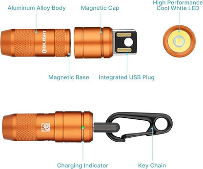 OLIGHT IMINI 2 EDC Rechargeable Keychain Flashlight, 50 Lumens Compact and Portable Mini Light, Tiny LED Keyring Lights with Built-in Battery Ideal for Everyday Carry and Emergencies (Orange)