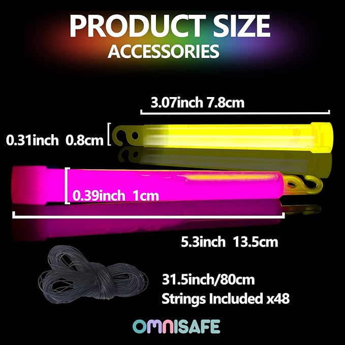 24+24 Ultra Bright Large Glow Sticks & Octagonal Glow Sticks, Multi Use Colourful Glowsticks for Parties, Camping, Emergency Glow Sticks For Blackout, Long-lasting Lighting Waterproof and