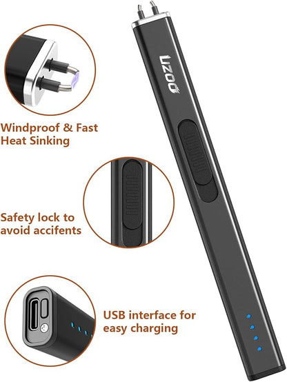 2 PCS Lighter Electric Candle Lighter Rechargeable Arc Long Lighter Flexible Neck Flameless Grill USB Lighters for Candle Aromatherapy Camping BBQ Gas Stoves (Obsidian Black)
