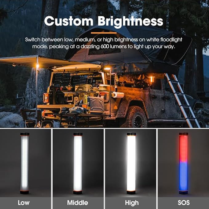 600LM LED Torch Light - Rechargeable Flashlight w/ 6000mAh Power Bank, 6 Lighting Modes & Magnetic Base, IP65 Waterproof Portable Spotlight Floodlight for Camping Hiking Backpacking Emergency