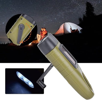 LED Emergency Flashlight, Solar Panel Portable LED High Brightness Light Emergency Hand Cranking Flashlight for Survival Gear for Emergency Hiking Camping(ArmyGreen)